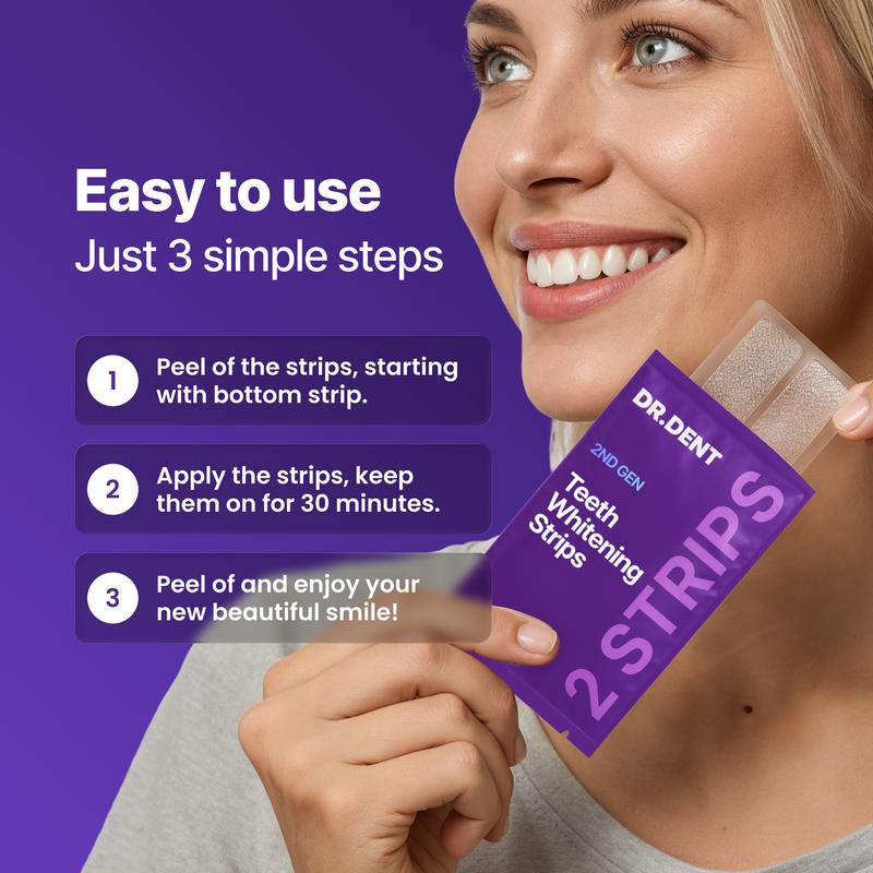 DRDENT Purple Teeth Whitening Strips - 21 Sessions for a Bright Smile - Enamel Safe & Non-Sensitive Formula - Peroxide-Free Whitening Solution